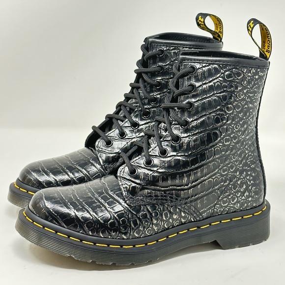 Dr. Martens 1460 Gunmetal Wild Croc Emboss Lady’s Boots..